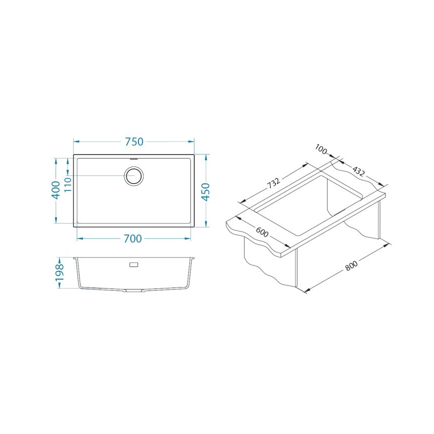 ALVEUS 1150064 - Νεροχύτης κουζίνας OMNI 75x45 cm γρανιτένιος/μαύρος