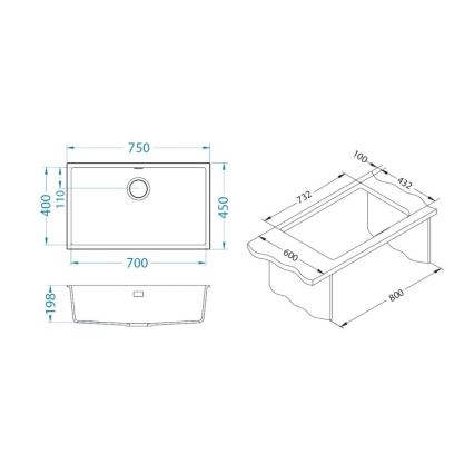 ALVEUS 1150064 - Νεροχύτης κουζίνας OMNI 75x45 cm γρανίτης/μαύρο