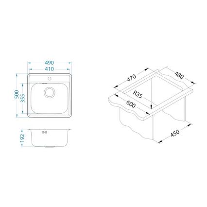 ALVEUS 1151258 - Νεροχύτης κουζίνας MORE 50x49 cm ματ ατσάλι/σατινέ