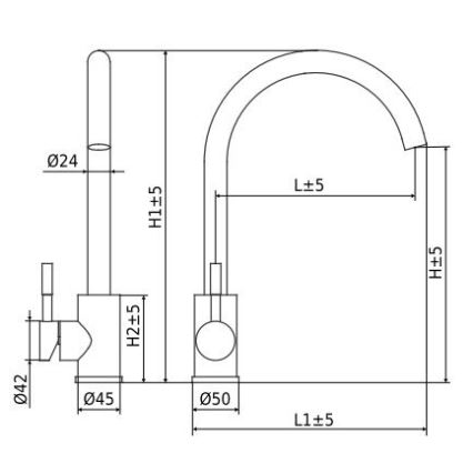 ALVEUS ES3508A - Μπαταρία νεροχύτη VIOLA 36,7 εκ. από βουρτσισμένο ατσάλι