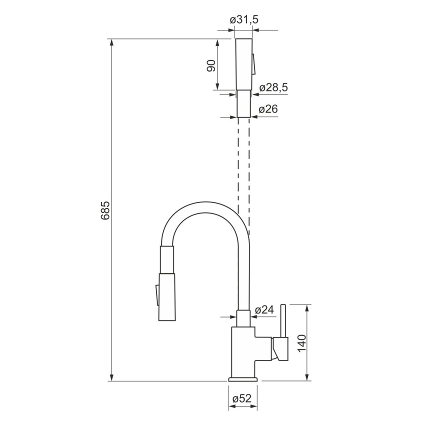 ALVEUS KI112111 - Μπαταρία νεροχύτη με ευέλικτο βραχίονα και ντους BEA 47 εκ. γυαλιστερό χρώμιο/μαύρο