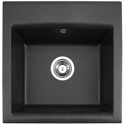 ALVEUS SETA23193 - Νεροχύτης Κουζίνας ATROX 50x50 cm + βρύση νεροχύτη με ευέλικτο λαιμό MINTAS 34 cm από γρανίτη/ματ μαύρη