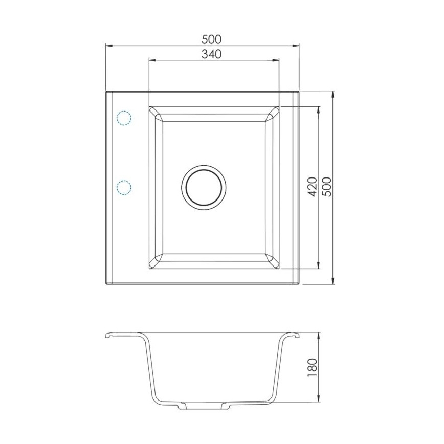 ALVEUS SETA23193 - Νεροχύτης Κουζίνας ATROX 50x50 cm + βρύση νεροχύτη με ευέλικτο λαιμό MINTAS 34 cm από γρανίτη/ματ μαύρη
