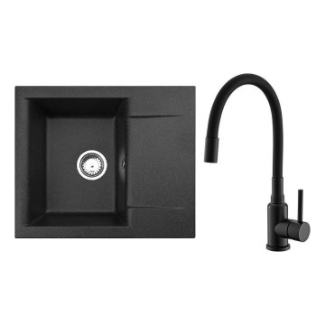 ALVEUS SETA23197 - Νεροχύτης κουζίνας CADIT 59x50 cm + μίκτης νεροχύτη με ευέλικτο στόμιο MINTAS 34 cm γρανιτένιος/ματ μαύρο
