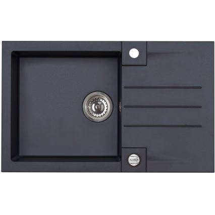 ALVEUS SETA23201 - Νιπτήρας Κουζίνας ROCK 78x48 cm + μπαταρία με ευέλικτο βραχίονα MINTAS 34 cm γρανίτη/ματ μαύρη