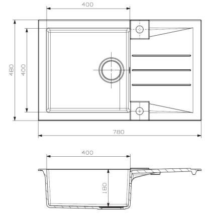 ALVEUS SETA23201 - Νιπτήρας Κουζίνας ROCK 78x48 cm + μπαταρία με ευέλικτο βραχίονα MINTAS 34 cm γρανίτη/ματ μαύρη
