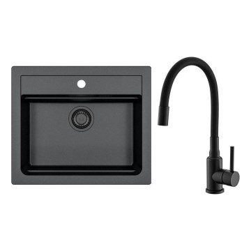 ALVEUS SETA23228 - Κουζίνα νεροχύτη ATROX 59x50 cm + μπαταρία κουζίνας με ευλύγιστο βραχίονα MINTAS 34 cm γρανίτη/ματ μαύρη