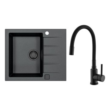 ALVEUS SETA23230 - Κουζίνα νιπτήρας CADIT 59x50 cm + μπαταρία MINTAS με ευέλικτο βραχίωνα 34 cm γρανίτη/ματ μαύρο