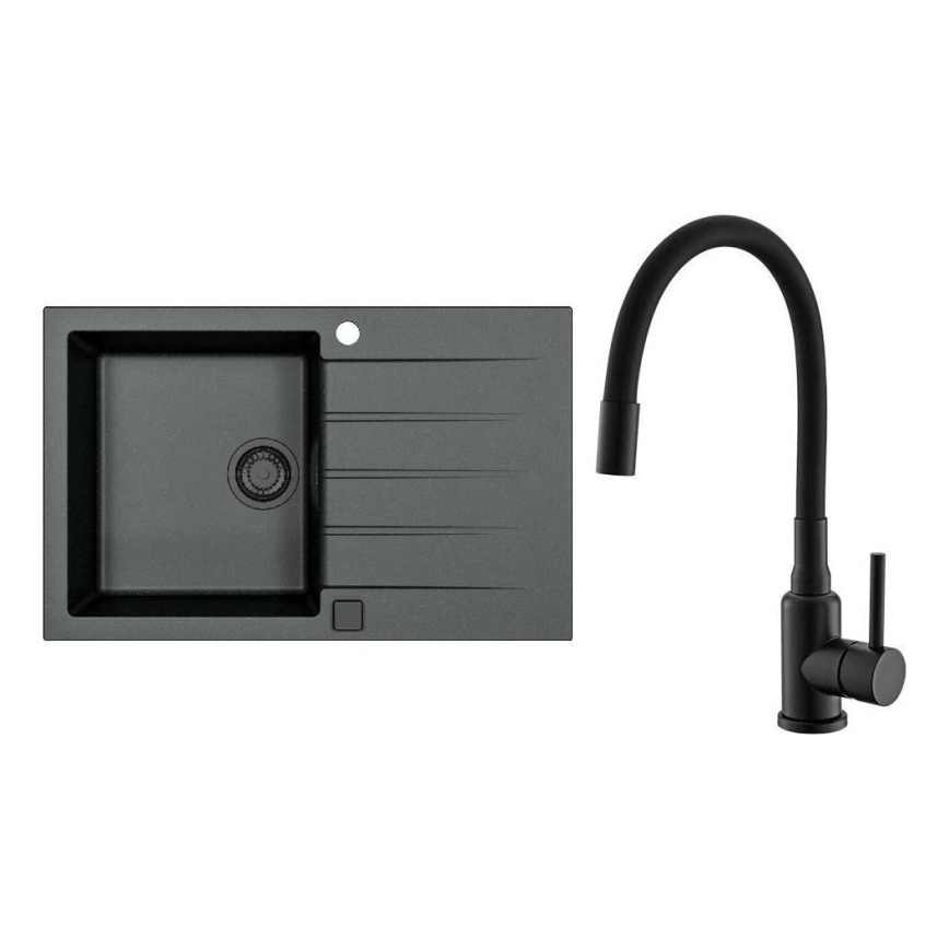 ALVEUS SETA23231 - Νιπτήρας κουζίνας CADIT 79x50 cm + μπαταρία νιπτήρα με ευέλικτο βραχίονα MINTAS 34 cm γρανίτη/ματ μαύρος