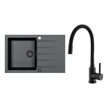 ALVEUS SETA23231 - Νιπτήρας κουζίνας CADIT 79x50 cm + τηλέφωνο με ευέλικτο χερούλι MINTAS 34 cm γρανίτης/ματ μαύρο
