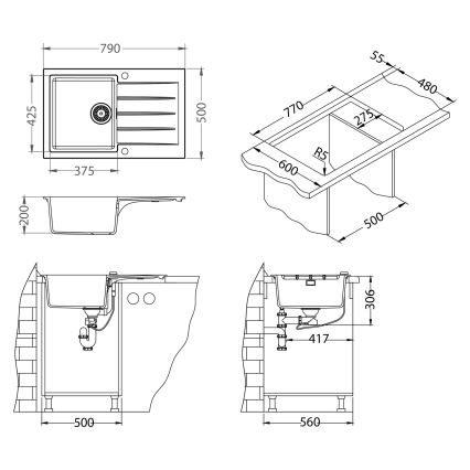 ALVEUS SETA23231 - Νιπτήρας κουζίνας CADIT 79x50 cm + μπαταρία νιπτήρα με ευέλικτο βραχίονα MINTAS 34 cm γρανίτη/ματ μαύρος