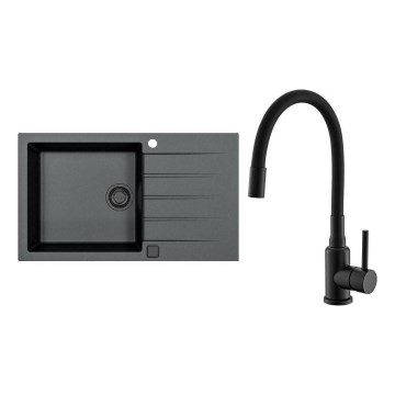 ALVEUS SETA23232 - Εργαστηριακός νεροχύτης CADIT 86x50 cm + βρύση με ευλύγιστο χερούλι MINTAS 34 cm γρανίτη/ματ μαύρος