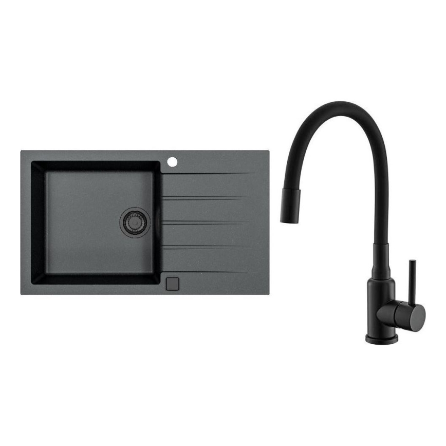 ALVEUS SETA23232 - Εργαστηριακός νεροχύτης CADIT 86x50 cm + βρύση με ευλύγιστο χερούλι MINTAS 34 cm γρανίτη/ματ μαύρος