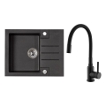 ALVEUS SETA23236 - Νεροχύτης κουζίνας ROCK 59,5x47,5 cm + μπαταρία κουζίνας MINTAS 34 cm με ευλύγιστο βραχίονα γρανίτης/ματ μαύρο