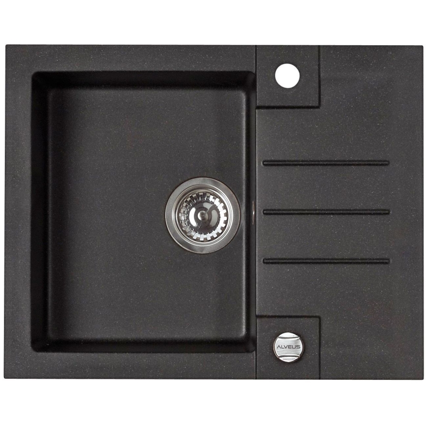 ALVEUS SETA23236 - Νιπτήρας κουζίνας ROCK 59,5x47,5 cm + τηλέφωνο με ευέλικτο χερούλι MINTAS 34 cm γρανίτης/ματ μαύρο