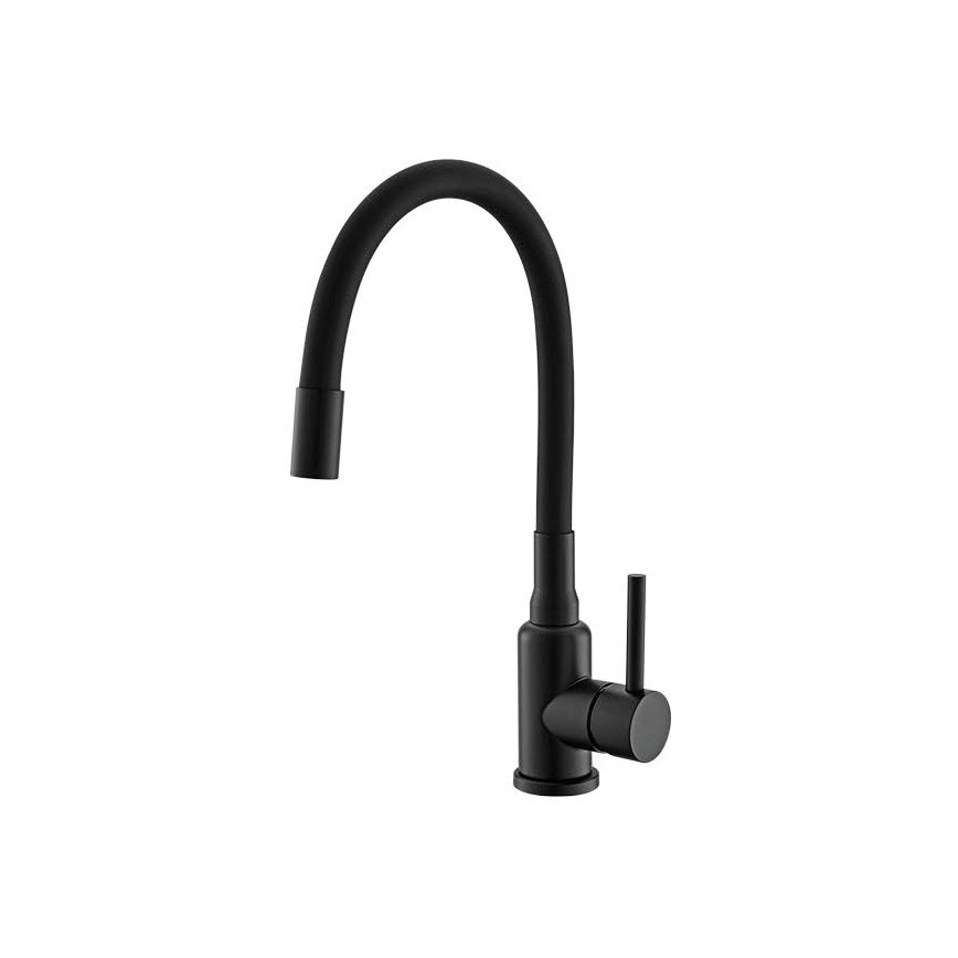 ALVEUS SETA23236 - Νιπτήρας κουζίνας ROCK 59,5x47,5 cm + τηλέφωνο με ευέλικτο χερούλι MINTAS 34 cm γρανίτης/ματ μαύρο