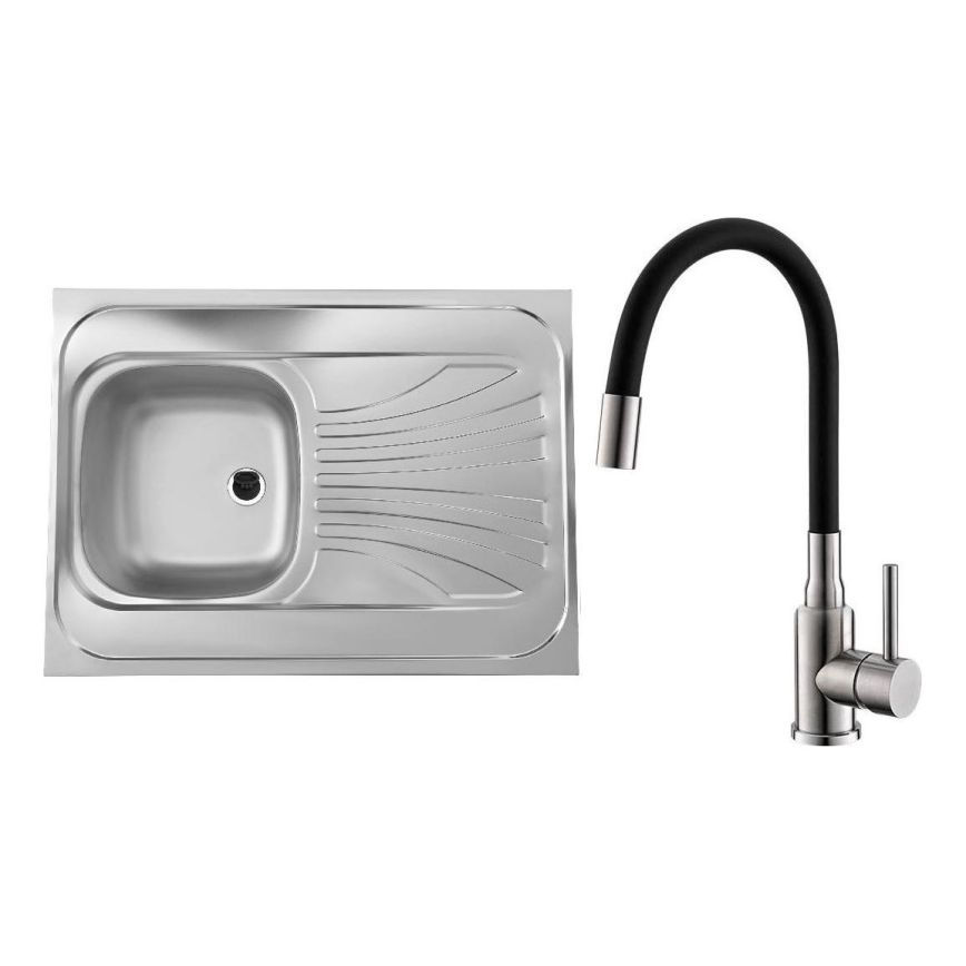 ALVEUS SETA24019 - Νεροχύτης Κουζίνας CLASSIC 80x60 cm + μπαταρία νεροχύτη με εύκαμπτο βραχίονα MINTAS 34 cm βουρτσισμένο ανοξείδωτο/μαύρο