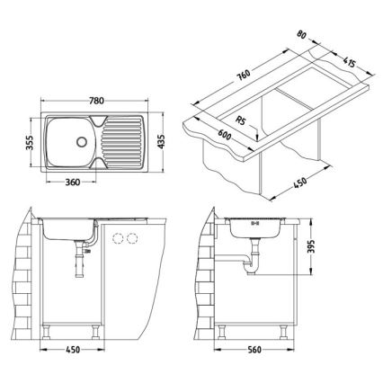 ALVEUS SETA259 - Κουζίνα νεροχύτη BASIC 78x43,5 cm + βρύση RIVIERA 14,8 cm ματ/γυαλισμένο χρώμιο