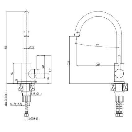 ALVEUS SETA737 - Νεροχύτης κουζίνας CORTINA 50x45 cm + μίκτης νεροχύτη με ευέλικτο στόμιο TONIA 29,5 cm γρανιτένιος/ματ μαύρο