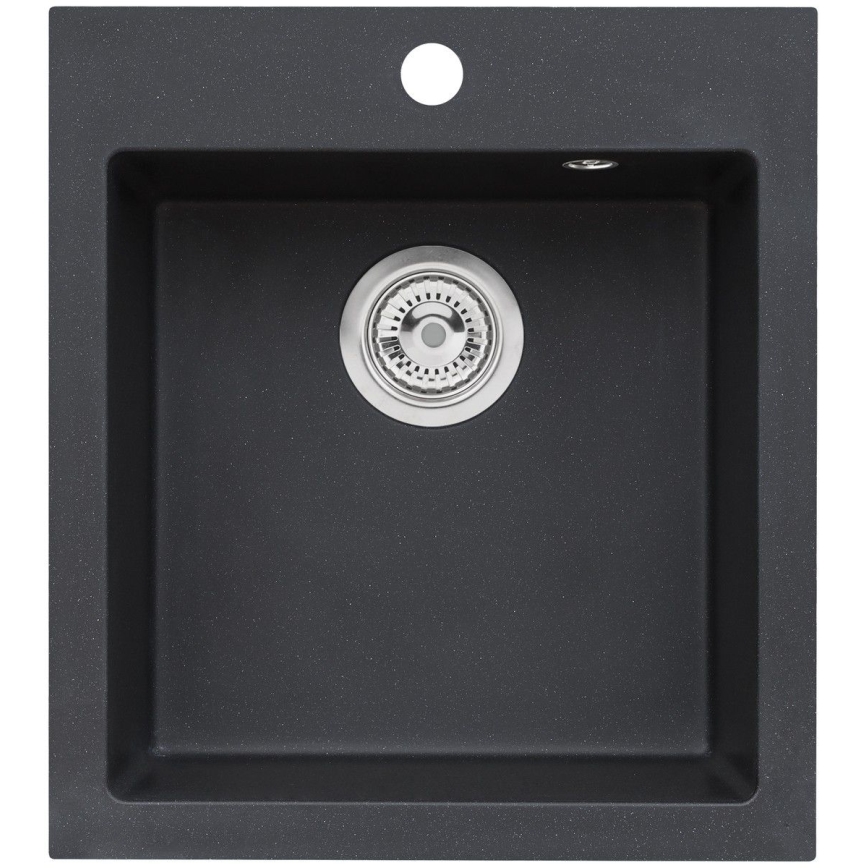 ALVEUS SETA737 - Νεροχύτης Κουζίνας CORTINA 50x45 cm + βρύση νεροχύτη με ευέλικτο λαιμό TONIA 29,5 cm από γρανίτη/ματ μαύρη