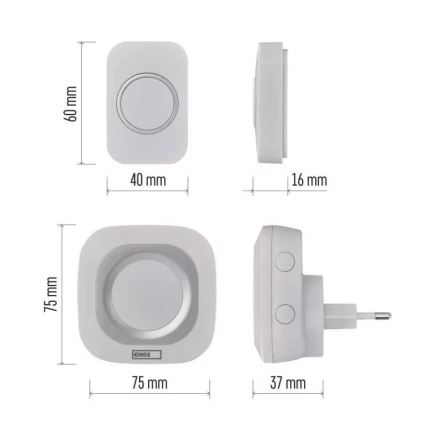 Ασύρματο κουδούνι για πρίζα 230V + 1xCR2032 IP44 λευκό