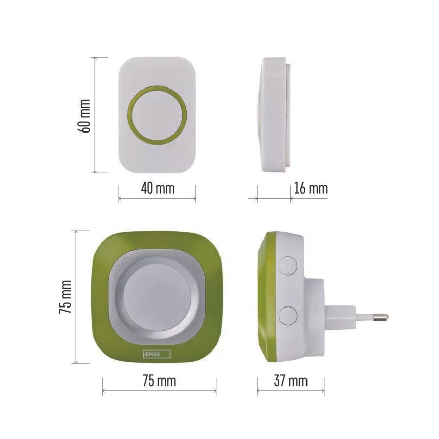 Ασύρματη κουδούνι για πρίζα 230V + 1xCR2032 IP44 πράσινο