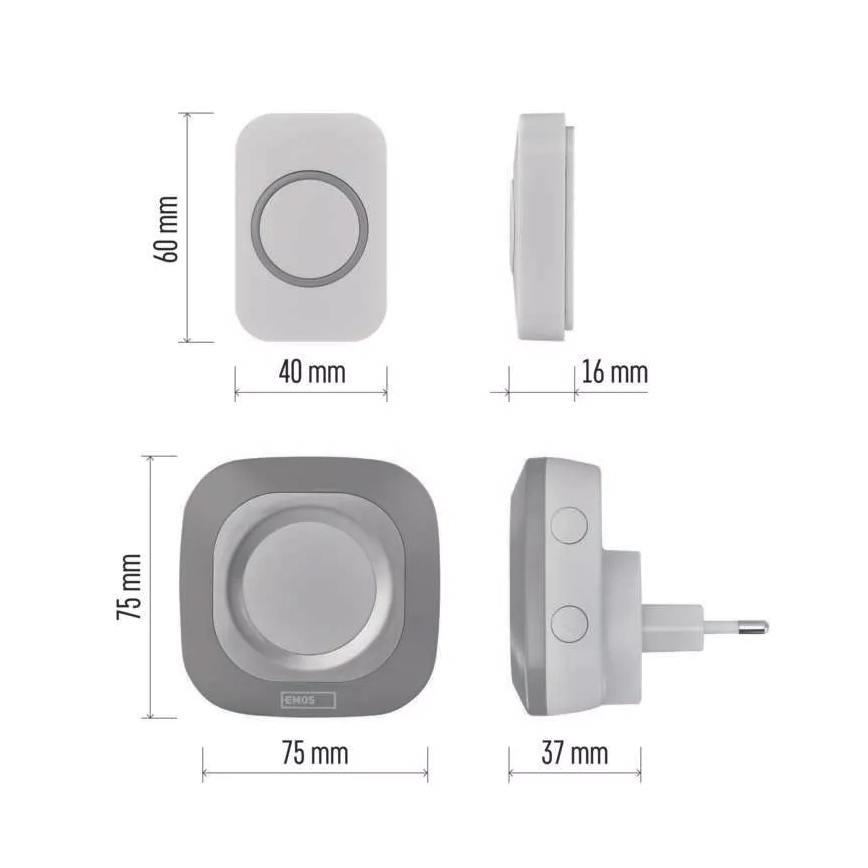 Ασύρματη κουδούνι για πρίζα 230V + 1xCR2032 IP44 γκρι