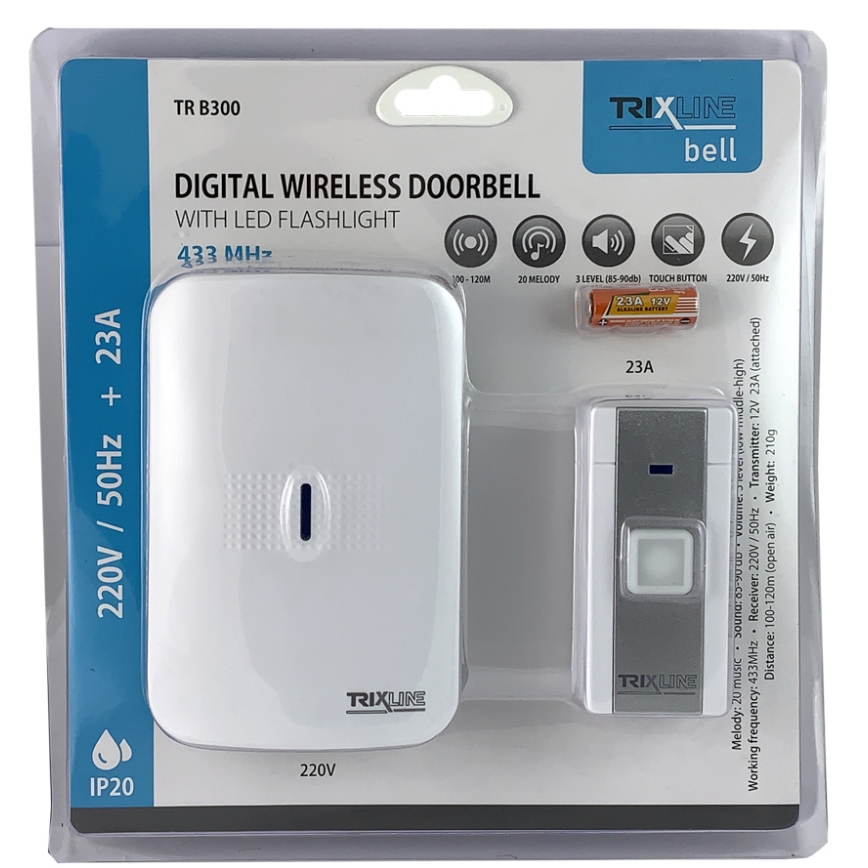 Ασύρματο κουδούνι πρίζας BELL 230V + 1x23A λευκό