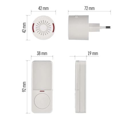 Ασύρματο κουδούνι πόρτας για πρίζα 230V + 1xCR2032 λευκό