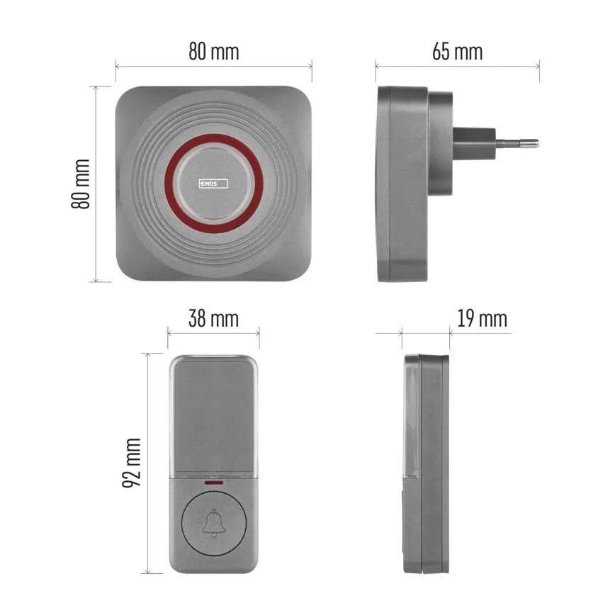 Ασύρματο κουδούνι για πρίζα GoSmart 230V + 1xCR2032 γκρι Wi-Fi