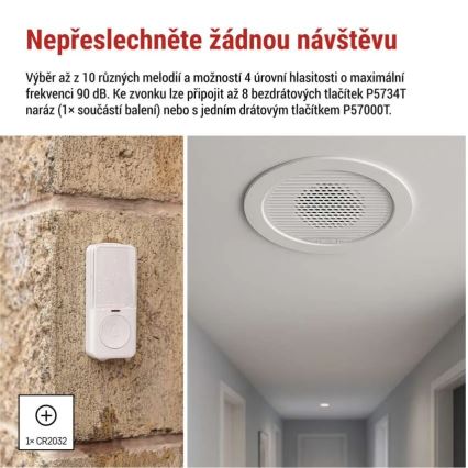 Ασύρματο εντοιχιζόμενο κουδούνι 230V + 1xCR2032 λευκό