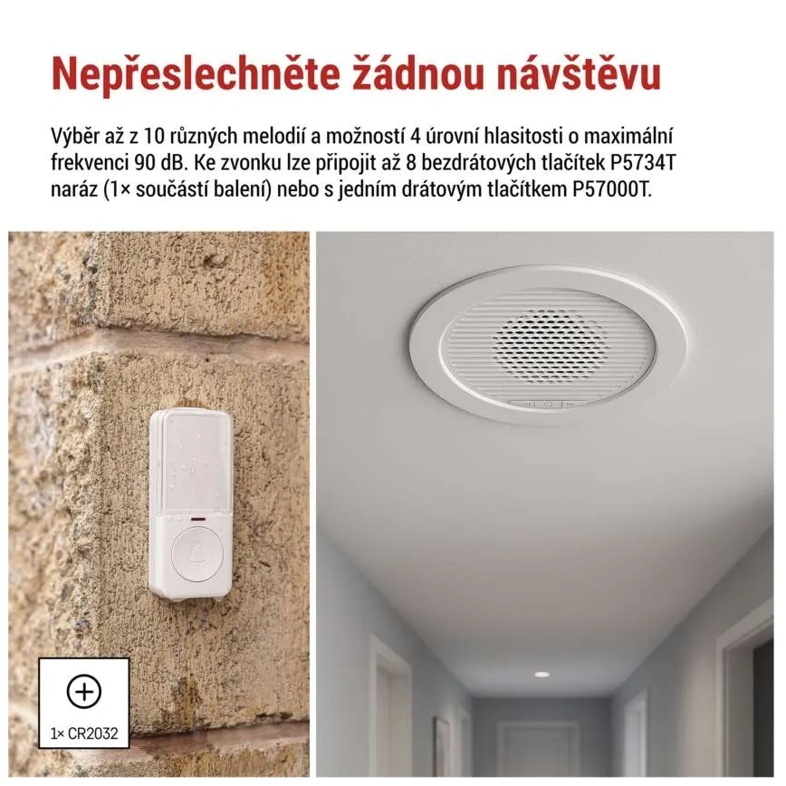 Ασύρματο εντοιχιζόμενο κουδούνι 230V + 1xCR2032 λευκό