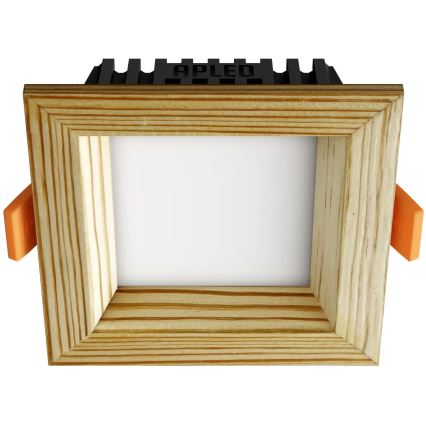 APLED - Χωνευτό φωτιστικό οροφής LED SQUARE WOODLINE LED/6W/230V 3000K 12x12 cm μασίφ ξύλο πεύκο