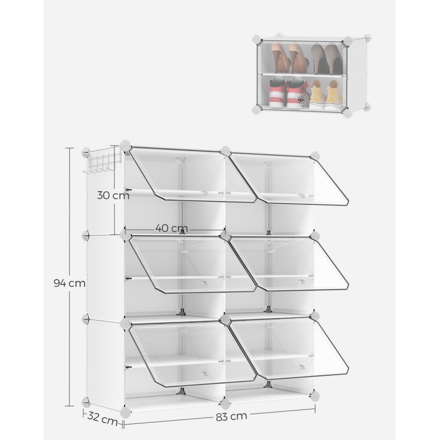 Αρθρωτή ραφιέρα με θήκες BOXIFY, λευκή