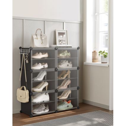 Αρθρωτή ραφιέρα με θήκες BOXIFY, μαύρη