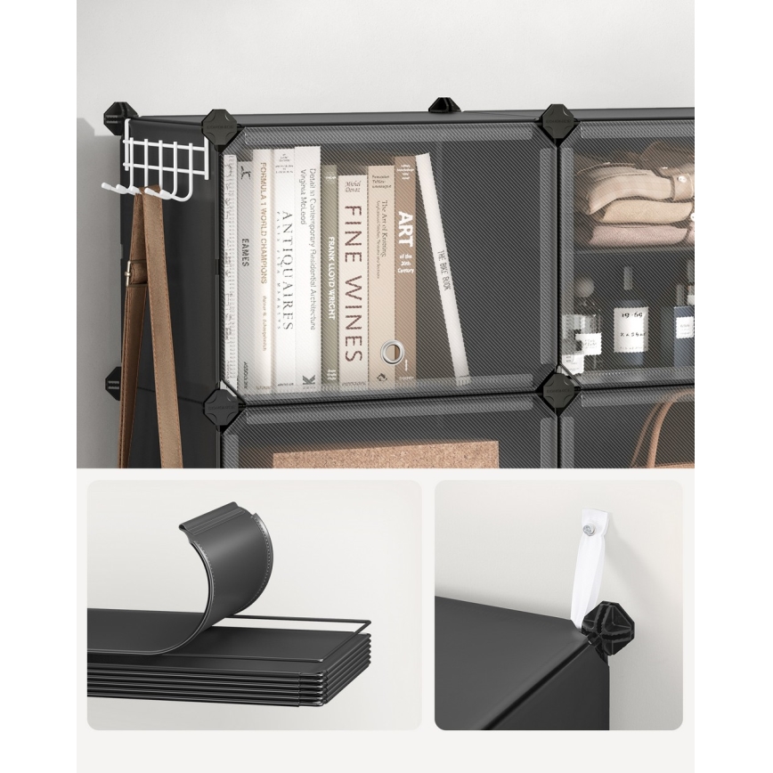 Αρθρωτή ραφιέρα με θήκες BOXIFY, μαύρη