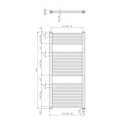Aqualine - Ηλεκτρική πετσετοκρεμάστρα μπάνιου DIRECT-E 300W 96x45 cm μαύρο ματ