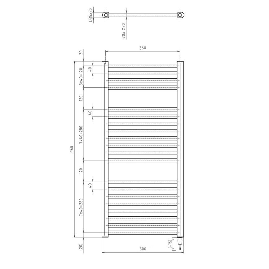 Aqualine - Ηλεκτρική πετσετοκρεμάστρα μπάνιου DIRECT-E 400W 96x60 cm λευκή