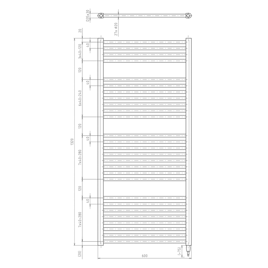 Aqualine - Ηλεκτρική πετσετοκρεμάστρα μπάνιου DIRECT-E 600W 132x60 cm λευκή