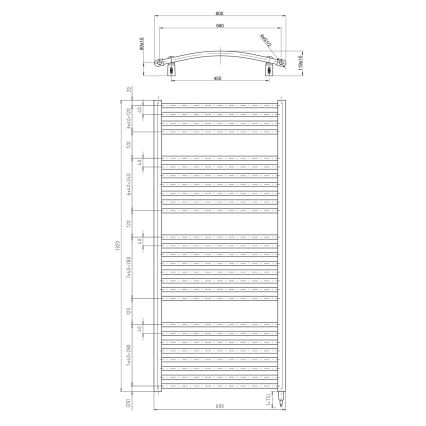 Aqualine - Ηλεκτρική πετσετοκρεμάστρα μπάνιου ORBIT-E, 600 W, 132 x 60 εκ., λευκή, στρογγυλή