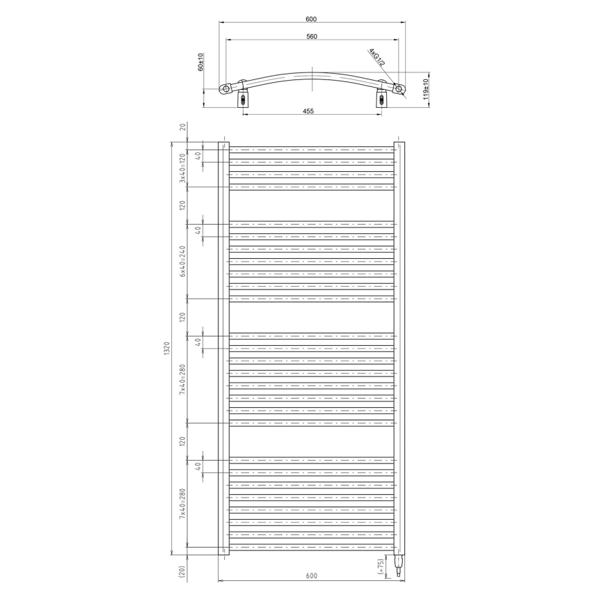Aqualine - Ηλεκτρική πετσετοκρεμάστρα μπάνιου ORBIT-E, 600 W, 132 x 60 εκ., λευκή, στρογγυλή