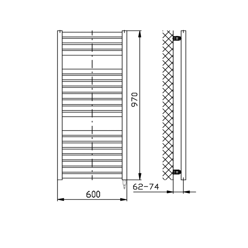 Aqualine - Ηλεκτρική πετσετοκρεμάστρα μπάνιου TONDI-E 400W 97x60 cm μαύρη ματ