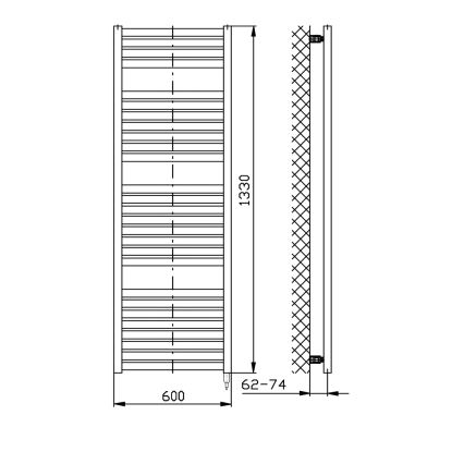 Aqualine - Ηλεκτρική πετσετοκρεμάστρα μπάνιου TONDI-E 600W 133x60 εκ. ματ μαύρο