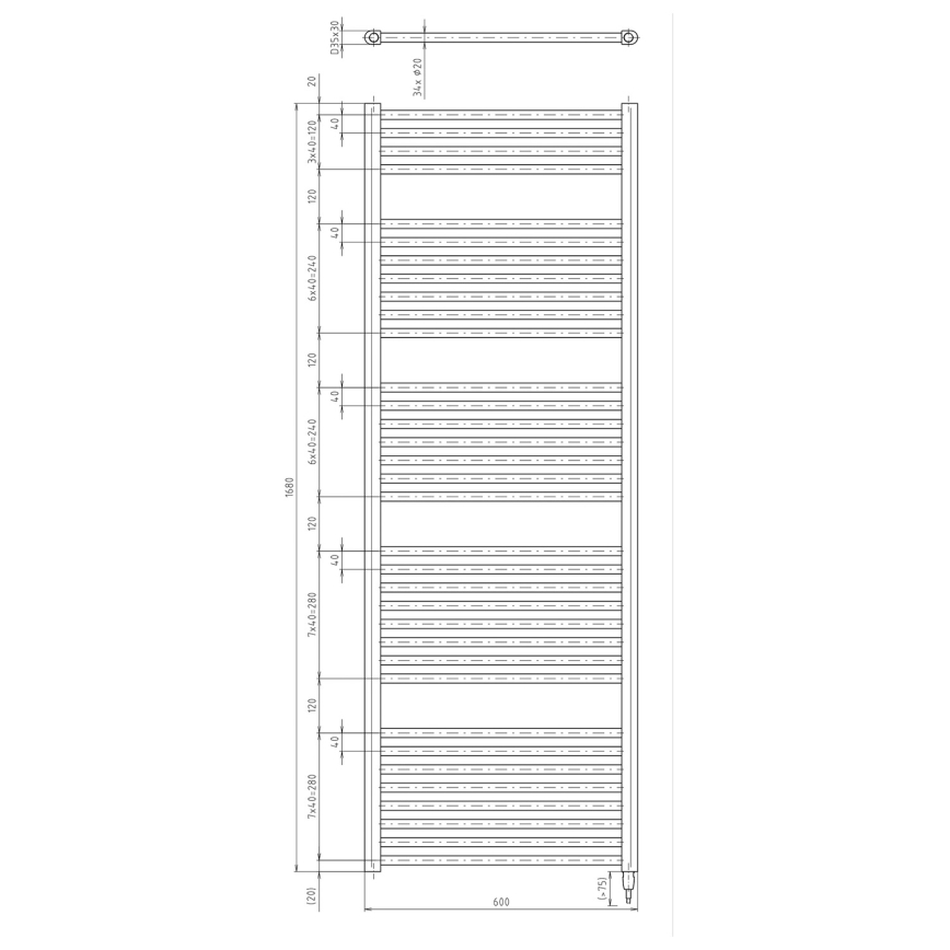 Aqualine - Ηλεκτρικό θερμαντικό σώμα μπάνιου DIRECT-E 800W 168x60 cm λευκό