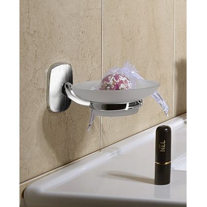 Aqualine - Σαπουνοθήκη τοίχου RUMBA γαλακτερό Γυαλί/γυαλιστερό χρώμιο