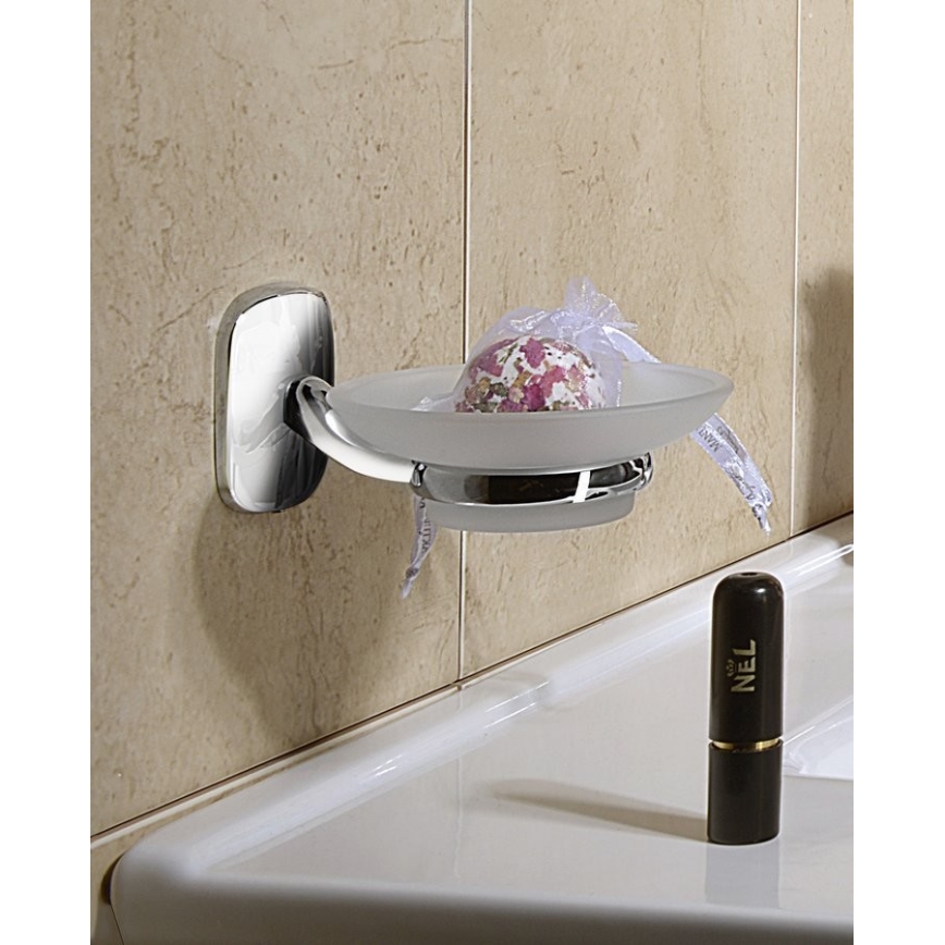 Aqualine - Σαπουνοθήκη τοίχου RUMBA γαλακτερό Γυαλί/γυαλιστερό χρώμιο