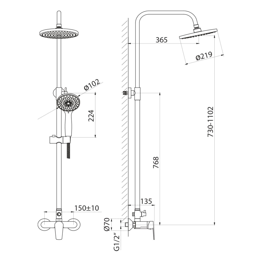 Aqualine - Σετ μπάνιου με μπαταρία LOTTA ματ μαύρο
