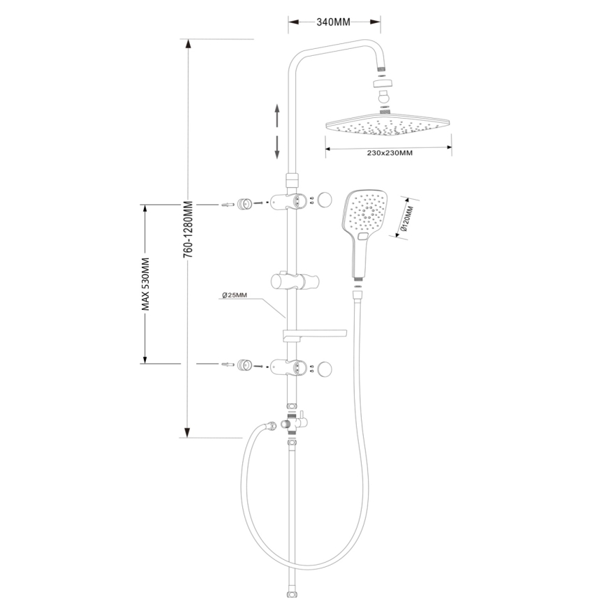 Aqualine - Σετ ντους KERA σε γυαλιστερό χρώμιο