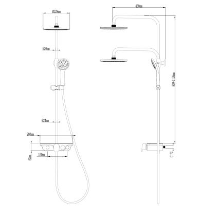Aqualine - Σετ ντους με μπαταρία, γυαλιστερό χρώμιο/λευκό