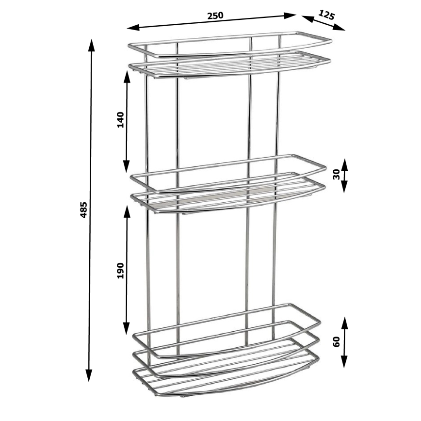 Aqualine - Ράφι μπάνιου 3 θέσεων ΧΡΩΜΙΟ LINE γυαλιστερό χρώμιο